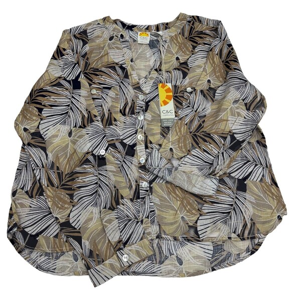 C&C California Women's Mandarin Collar Long Sleeve Shirt‎ Button Up Roll Tab New - Picture 3 of 12